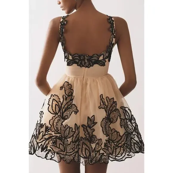 New Anthropologie Maeve Sleeveless V-Neck Lace Fit & Flare Mini Dress $298 SZ 14